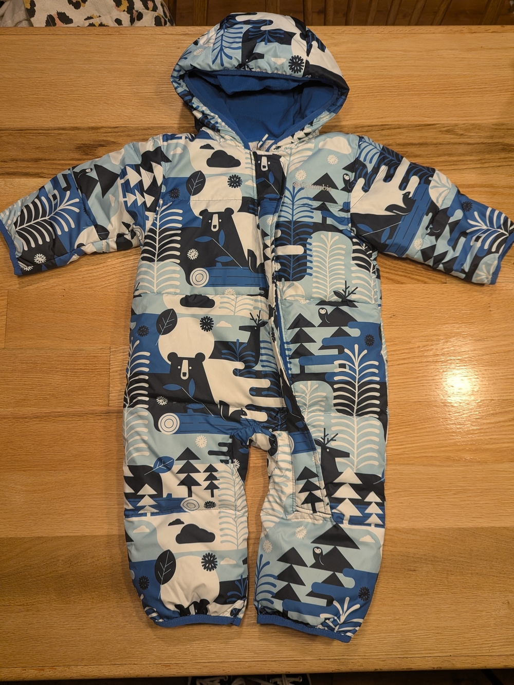 Columbia Baby 6-12M Hooded Winter Snowsuit Blue Woodland Bear Print